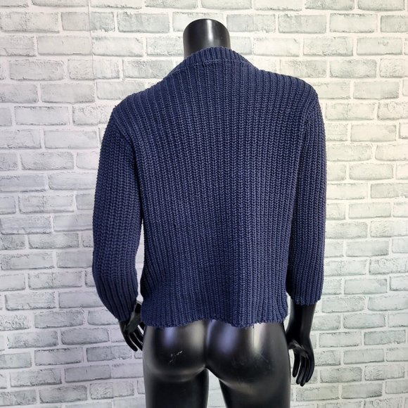 Vintage 90s Y2K Rampage USA M Navy Blue‎ Chunky Knit Crop 3/4 Sleeve Sweater - Picture 4 of 6